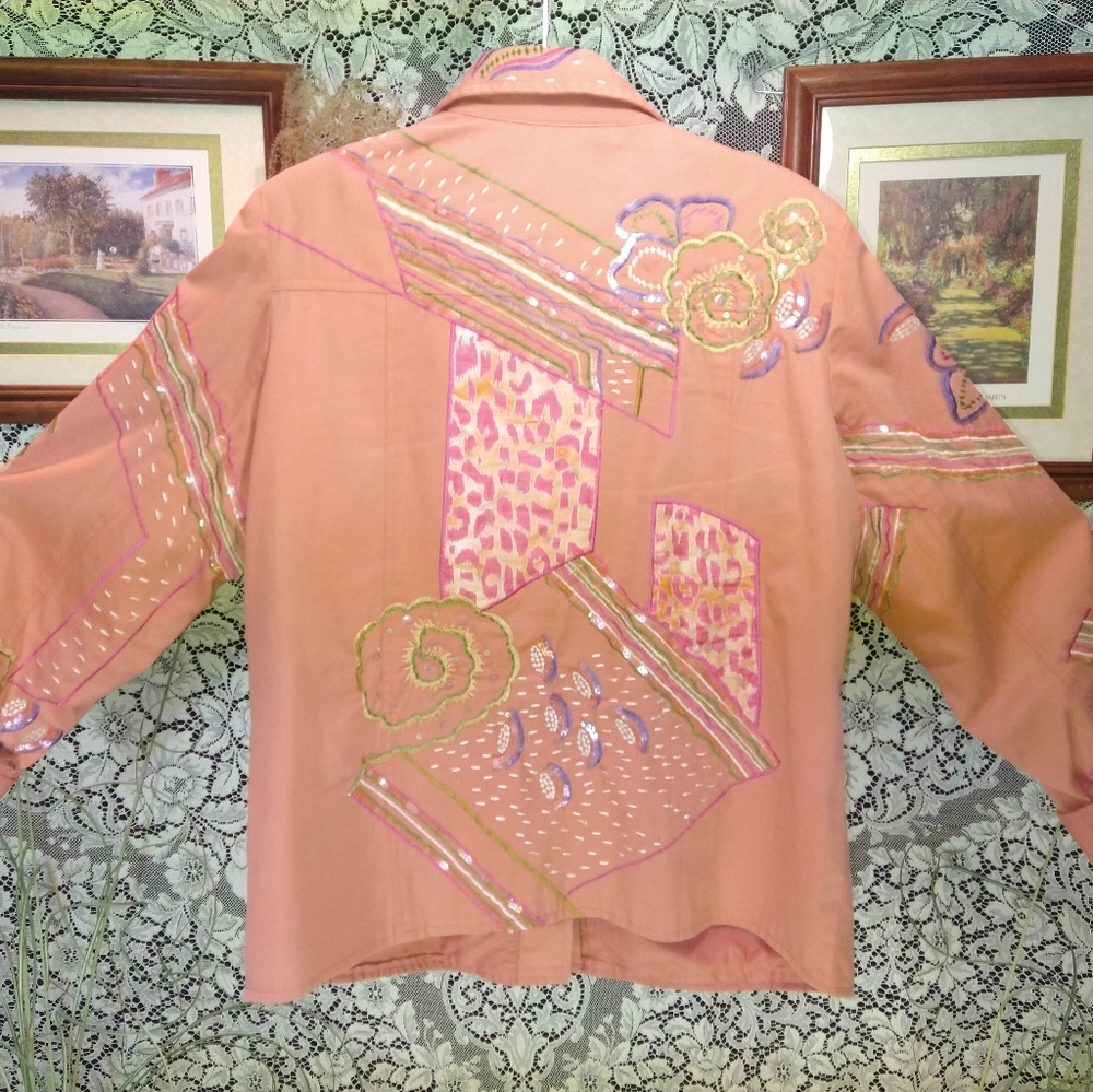 Indigo Moon Orange Peach Boho Patchwork Jacket Be… - image 4